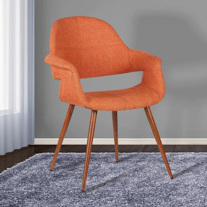 Armen Living - Phoebe 33 in. Orange Fabric and Walnut Wood Finish Mid-Century Dining Chair