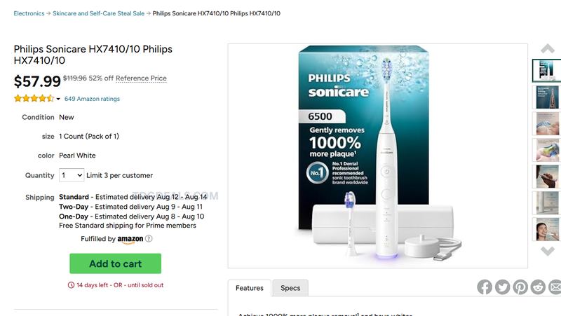 PHILIPS SONICARE 6500 TOOTHBRUSH — $57.99