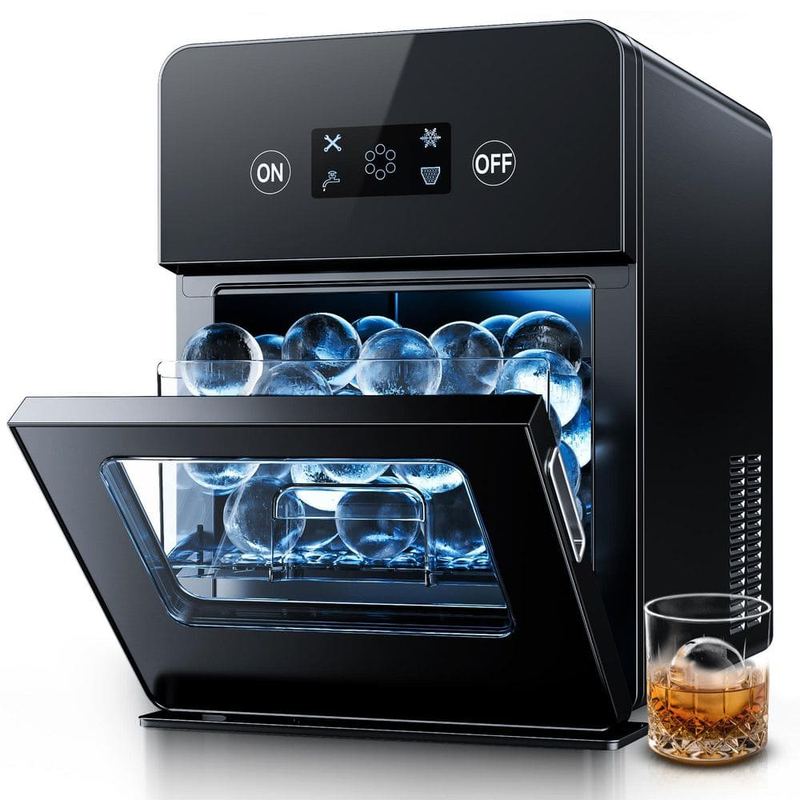 Vibekio - 12.6 in. 22 lb. Whiskey Ball Ice Countertop Portable Ice Maker in Black with Auto-Cleaning