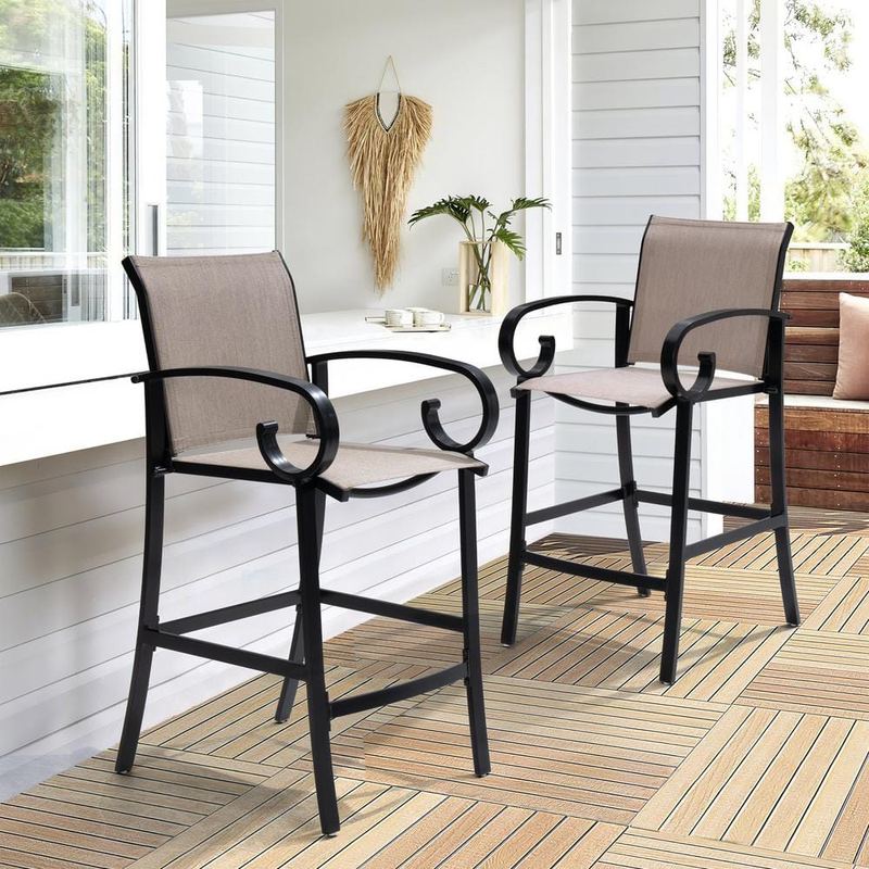Pellebant - Black Aluminum Outdoor Leisure Sunbrella Outdoor Bar Stool in Augustine Ashe (Pack of 2)