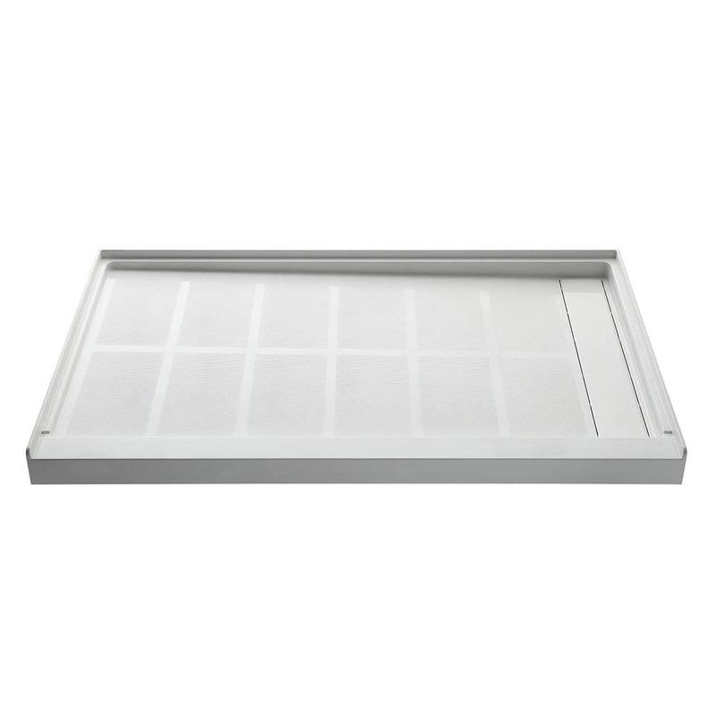 YINVANI - 60 in. L x 32 in. W Alcove Shower Pan Base with Right Drain, 100% Acrylic Solid Surface