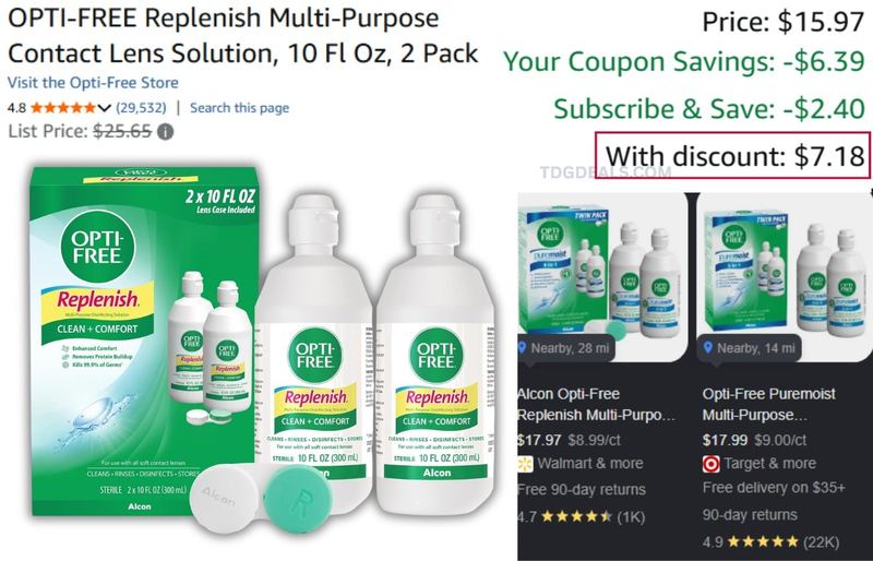 2 PACK OPTI-FREE CONTACT SOLUTION FOR $7