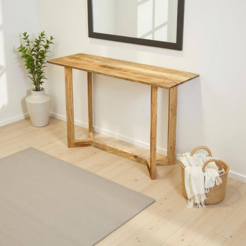 THE URBAN PORT - Nina 48 in. Natural Brown Rectangle Mango Wood Console Table with Open Frame and Trestle Base