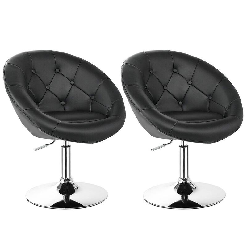 Costway - Set of 2 Swivel Bar Stools Height Adjustable Round Tufted Back Bar Chairs - Black