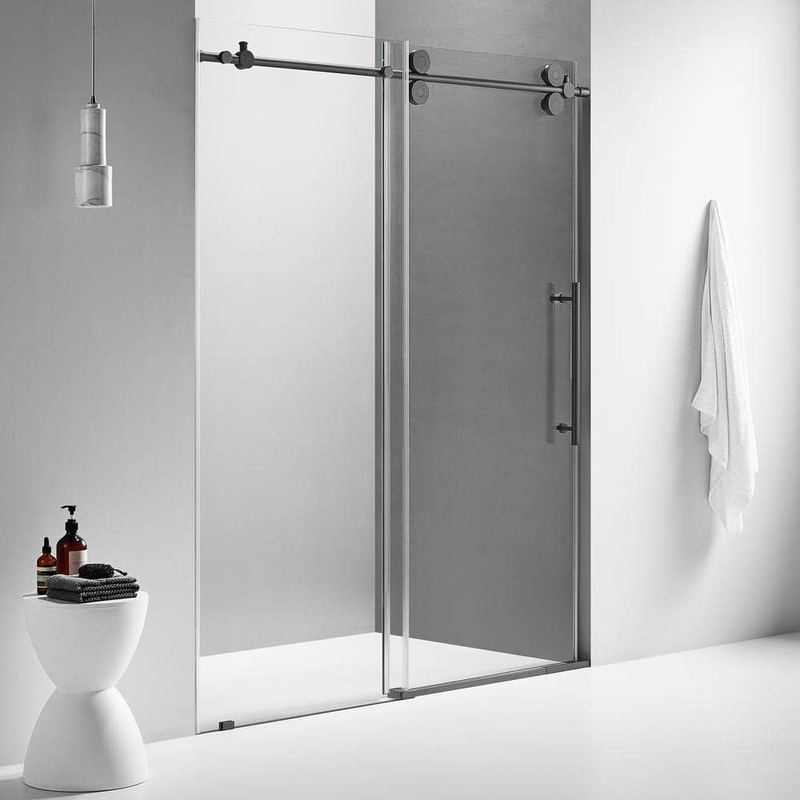 SERENE VALLEY - Big Roller 48 in. - 52 in. W x 74 in. H Sliding Frameless Shower Door in Matte Black with Easy Cleaning Glass