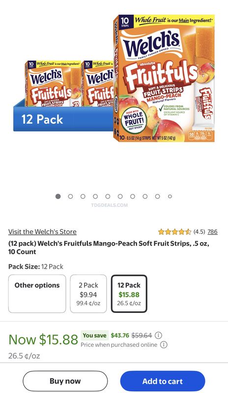 12-Pack Welch's Fruitfuls Mango-Peach Fruit Strips