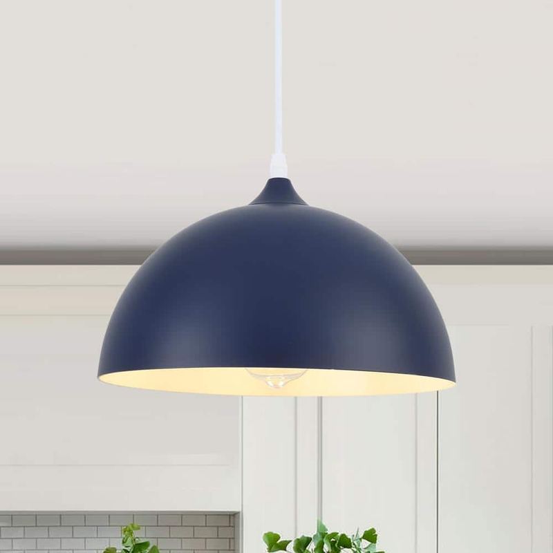 ADSENSTY - 1-Light Blue Pendant Light with Metal Shade, Adjustable Dome Pendant Lighting Fixtures