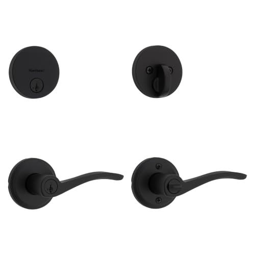 Kwikset Sedona Front Door Lock Handle and Deadbolt Combo Set, Matte Black, Pick Resistant SmartKey Rekey Deadbolt Security, with Microban Protection