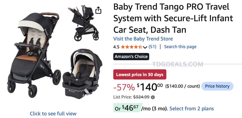 $140 BABY TREND TANGO PRO TRAVEL SYSTEM