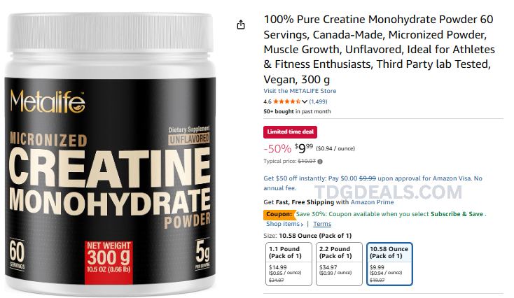 CREATINE 60 SERVINGS FOR $6.49