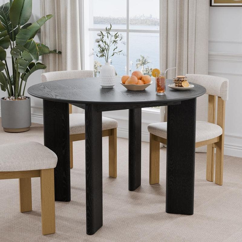 Lirago - Black Round Wood 45 in. 4 Legs Kitchen Table Dining Table Seats 4