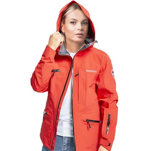ENDIRAD Women Waterproof Hooded Rain Jacket, Windbreaker Lightweight Breathable Packable Raincoat for Outdoor, Camping, Hiking-Orange Small Size