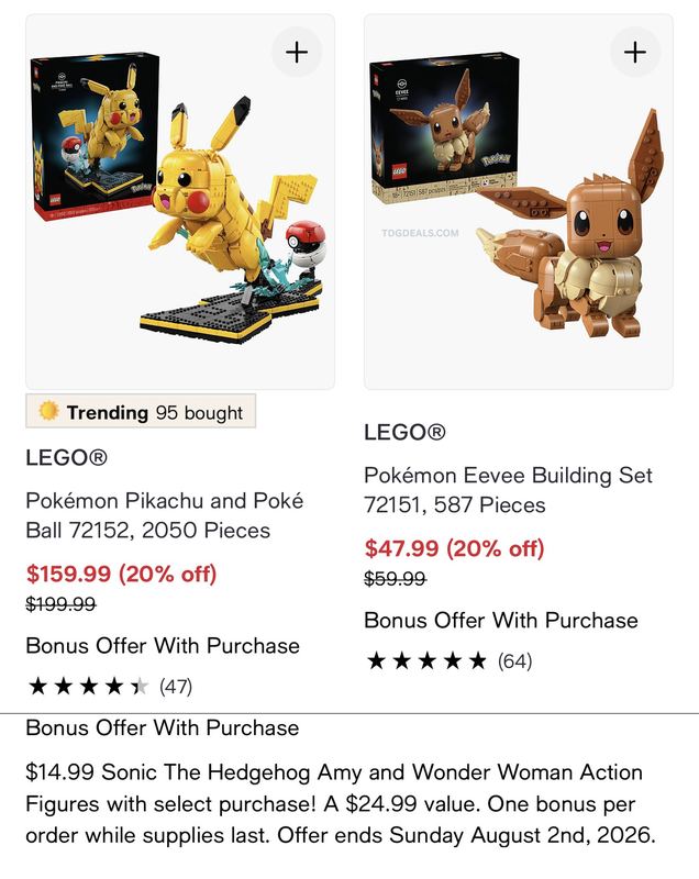 20% OFF PIKACHU OR EVEE + $14 BONUS OFFER