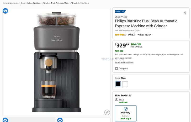 PHILIPS BARISTINA DUAL BEAN ESPRESSO MACHINE — $329.99