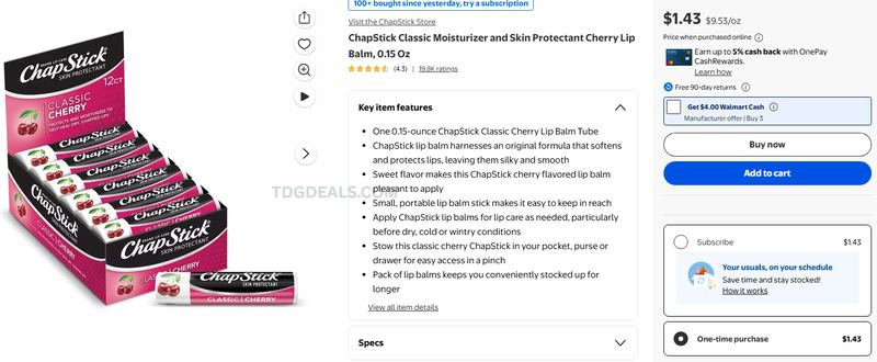 CHAPSTICK LIP BALM — $1.43