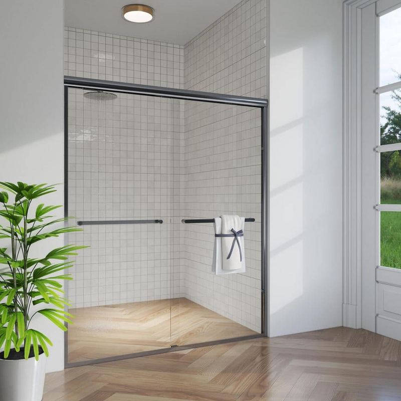 ORGANNICE - 56 in.-60 in. W x 70 in. H Sliding Framed Shower Door in Matte Black with Clear Glass