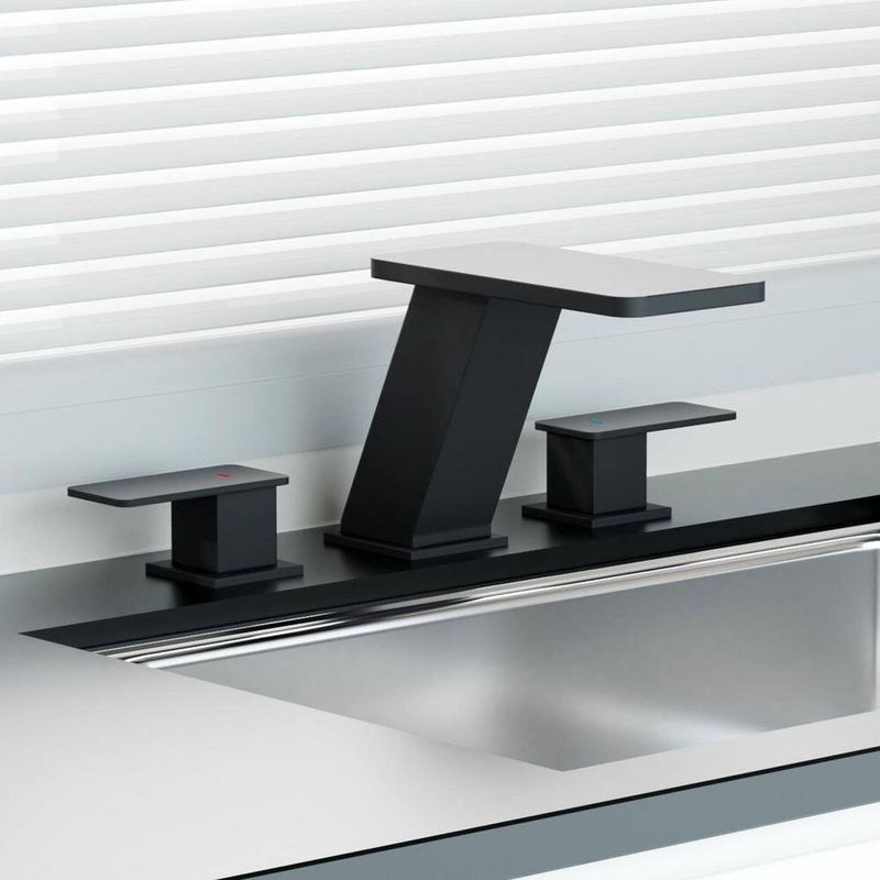 INSTER - Elite 8 in. Waterfall Widespread 2-Handle Bathroom Faucet 3-Hole Bath Sink Faucet with Pop-Up Drain in Matte Black