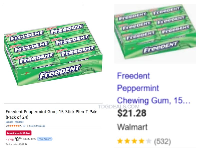 24 PACKS OF FREEDENT GUM FOR $8.20