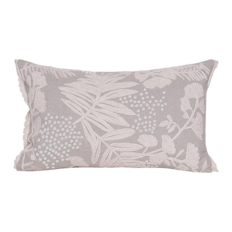 Odyssey Hand-Woven Natural/Cream Botanical Linen 16 in. x 24 in. Indoor Throw Pillow
