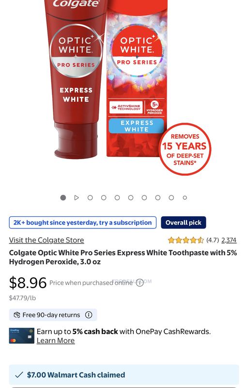 $1.96 Colgate Optic White Pro Series Express White Toothpaste!