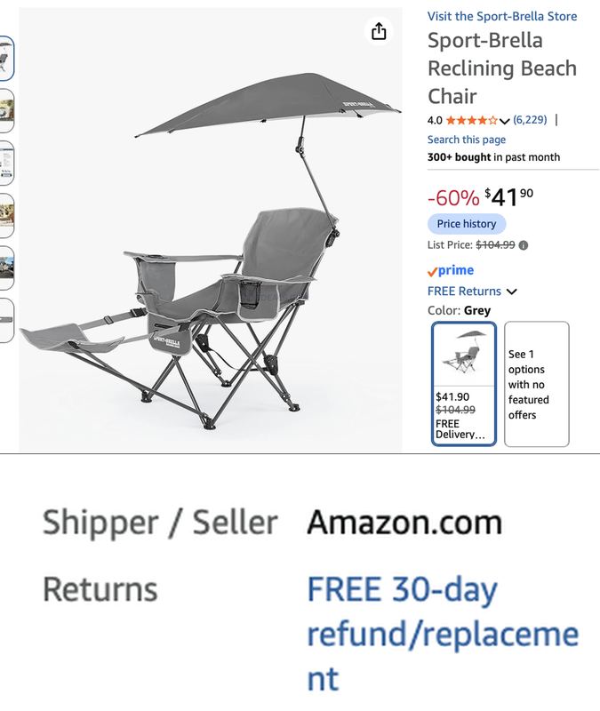 $41 Sport-Brella Reclining Beach Chair 🔥