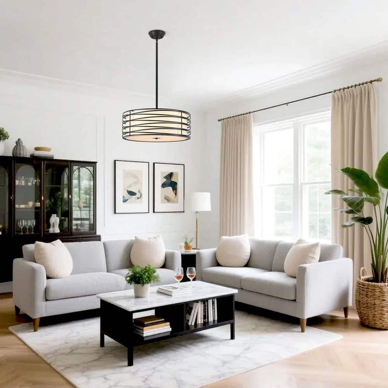 ADSENSTY - 5-Light Black Modern Drum Chandelier With Fabric Shade for Dining Room