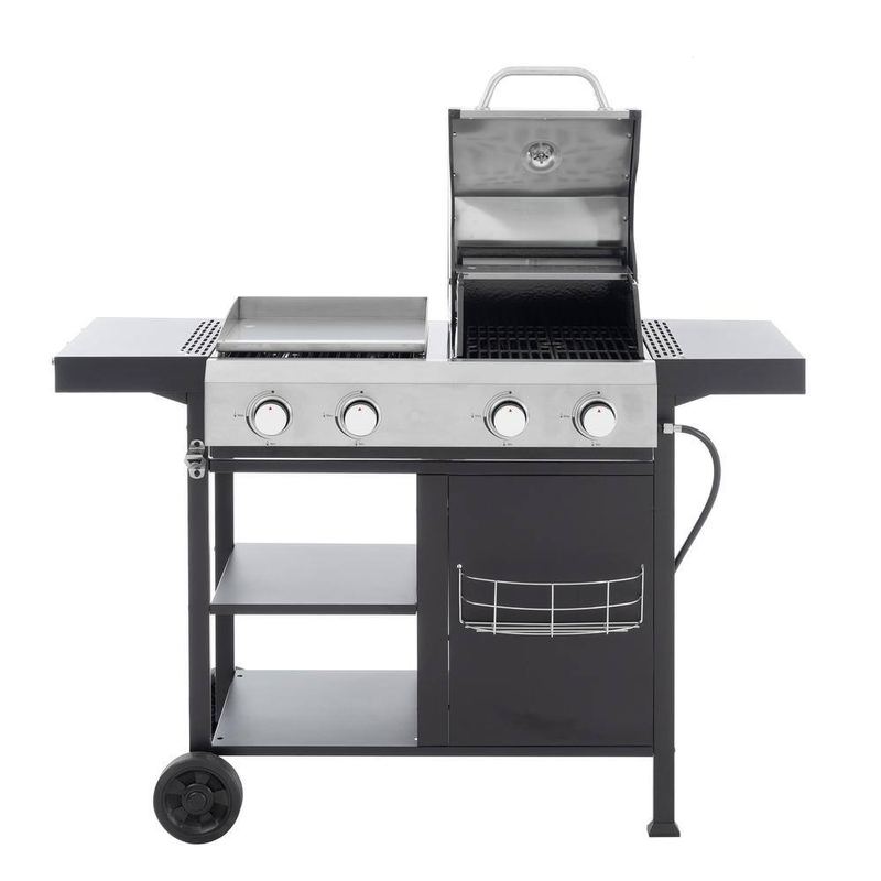 FIROMO - Portable 2-Plus 2-Burner Propane Gas Grill in Black and Silver and Pizza OvenCombo with Thermometer and Condiment Shelf