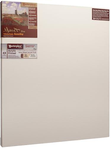 Masterpiece ZSME-3353 Monet Pro 1.5" Deep Cotton 14.6oz Sierra Heavy Weight Medium Tooth Stretched Artist Canvas 33" x 53" 3 Pack