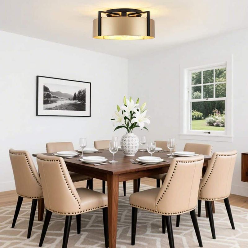 ADSENSTY - Annecy 15 in. 4-Light Gold Industrial Semi-Flush Mount With Shade and No Bulbs Included