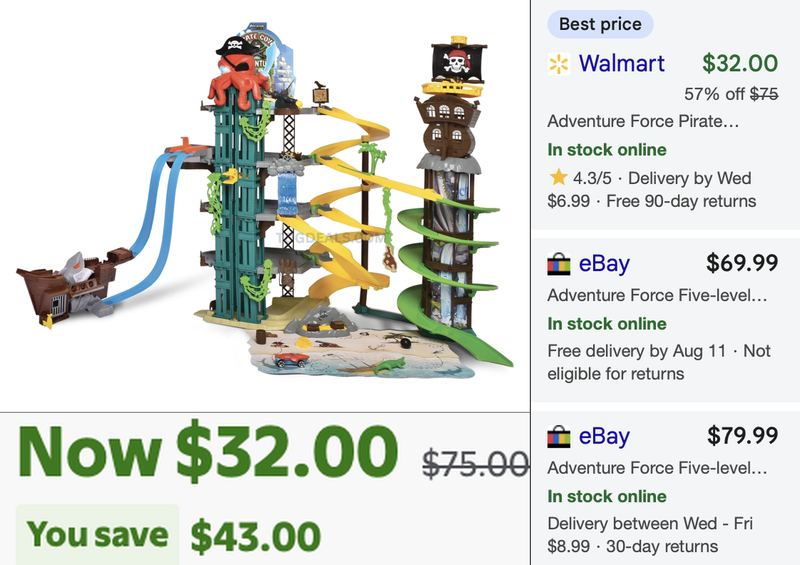 $32 ADVENTURE FORCE PIRATE GARAGE TRACKSET @ WALMART