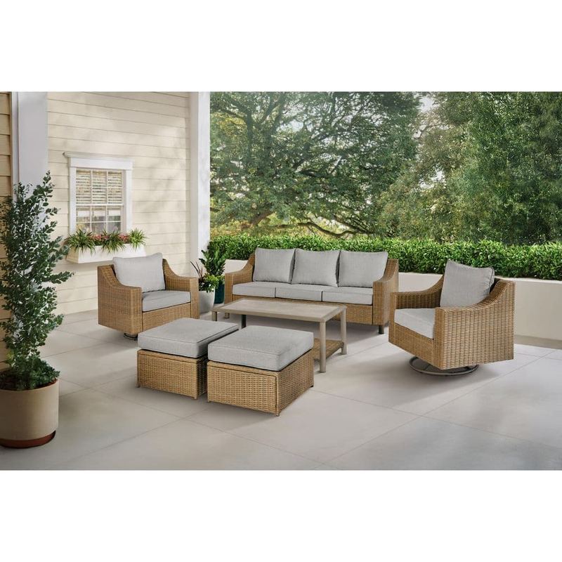 Hampton Bay - Cherry Creek 6-Piece Wicker Patio Deep Seating Set With CushionGuard Cushions