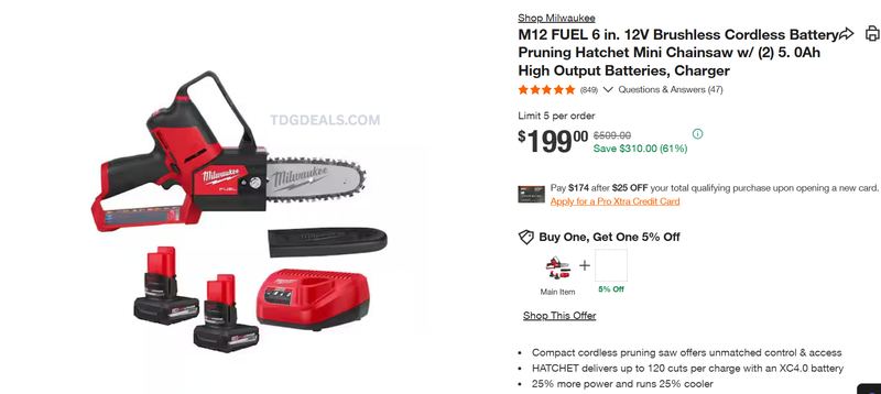 Milwaukee M12 FUEL 6" Pruning Hatchet kit — $199 at Home Depot!