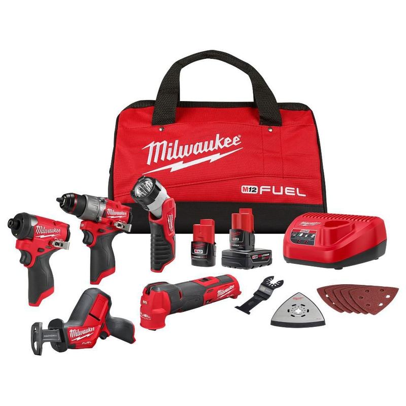 Milwaukee - M12 FUEL 12-Volt Lithium-Ion Brushless Cordless Combo Kit (5-Tool) w/2 Batteries and Bag