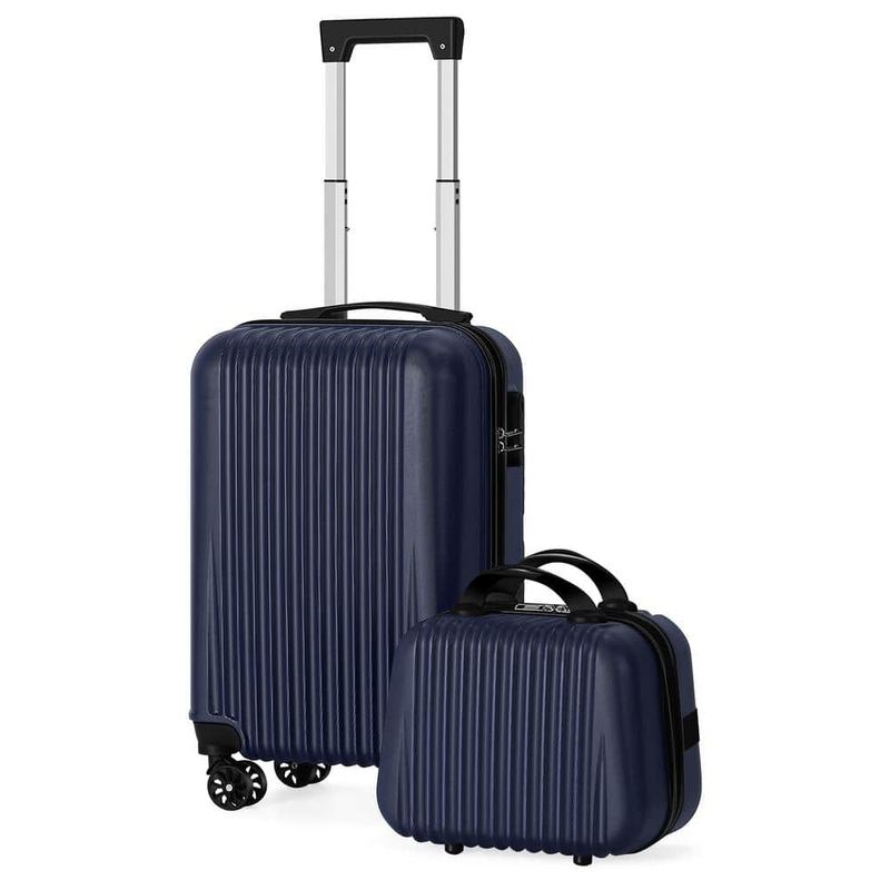 HIKOLAYAE - 2-Piece Suitcase Carry On Luggage with Spinner Wheels, 14 in./20 in. Dark Blue