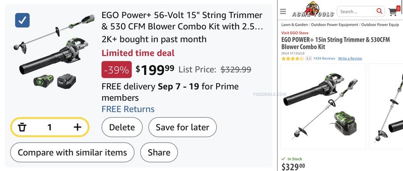 EGO 56V String Trimmer + 530 CFM Blower Combo Kit for $199.99