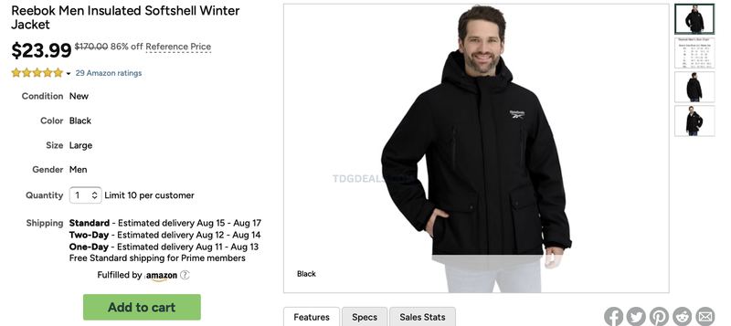 86% off Large Reebok Men Insulated Softshell Winter Jacket