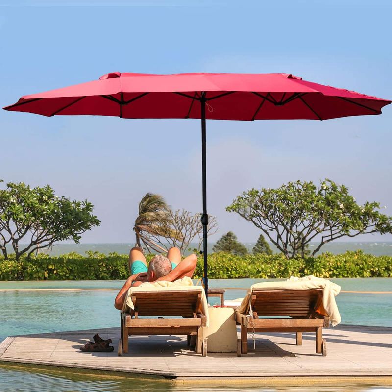 Gymax - Outdoor Patio Umbrella 15' Market Umbrella Double-Sided with Crank - as pic