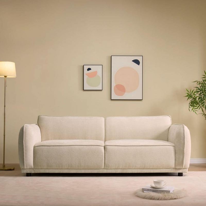 Harper & Bright Designs - 84 in. Round Arm 3-Seater Modern Fabric Upholstered Rectangle Sofa in Beige