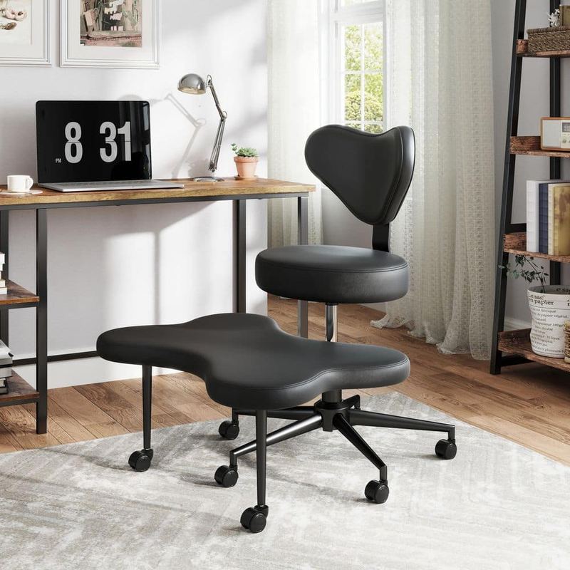PINMOCO - Upholstered Office Chair Ergonomic Cross-Legged Desk Chair with Height Adjustable Wheels Meditation Chair in Black