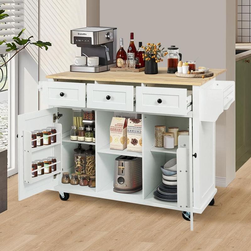 Nestfair - White Wood 53 in. W Kitchen Island with Spice Rack and Towel Holder