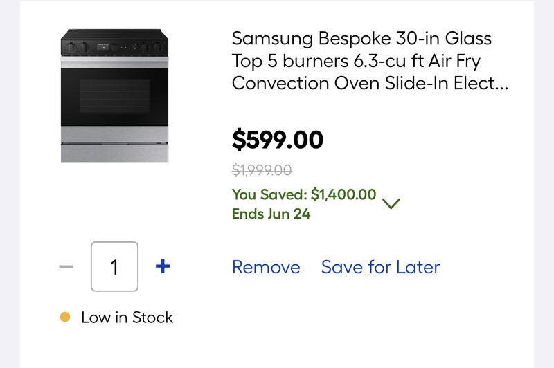 Samsung electric oven $1400 off