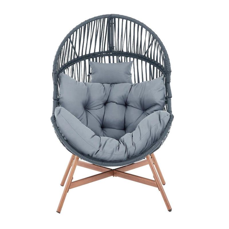 Hooure - 1-Person Metal Outdoor Patio Swing Egg Chair Navy Blue Color Wicker with Navy Blue Cushion