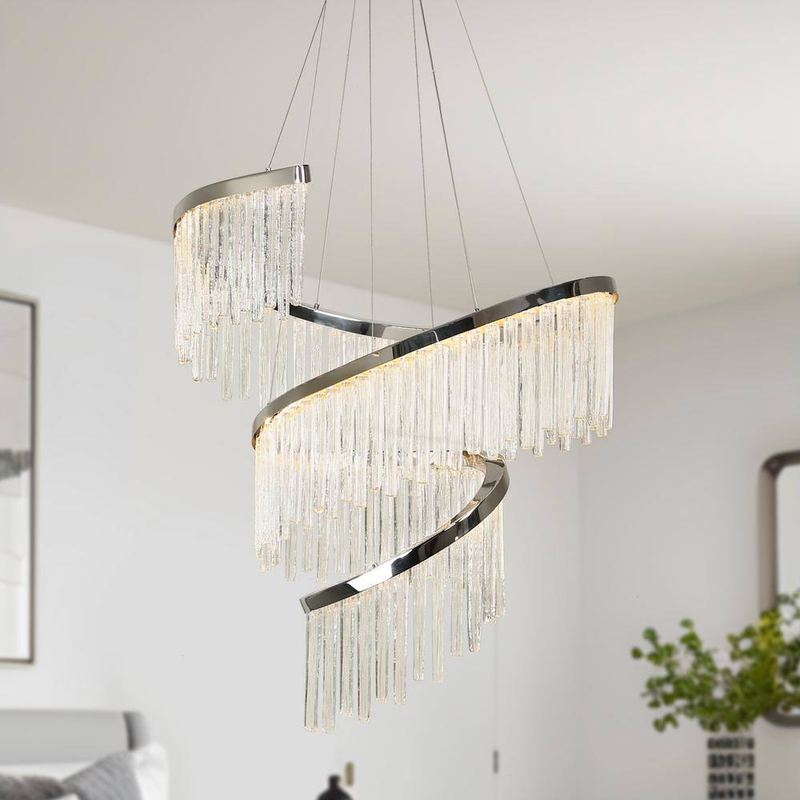 LNC - Uranutican 1-Light Integrated LED Plating Chrome Large Spiral Chandelier with Textured Glass Accents
