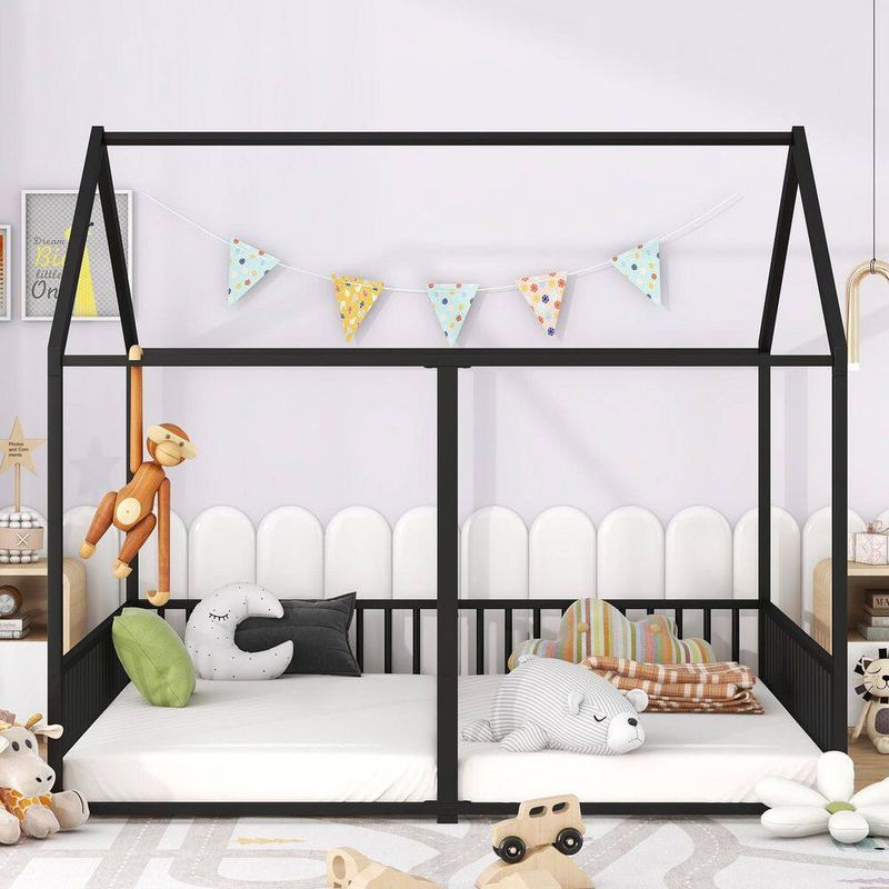 Qualler - Black Metal Frame Twin 2-Shared House Platform Bed