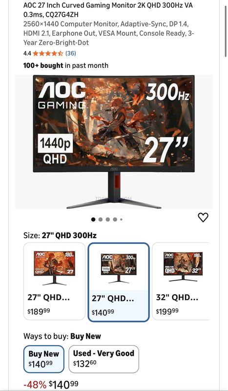 AOC 27" Curved Gaming Monitor (CQ27G4ZH)
