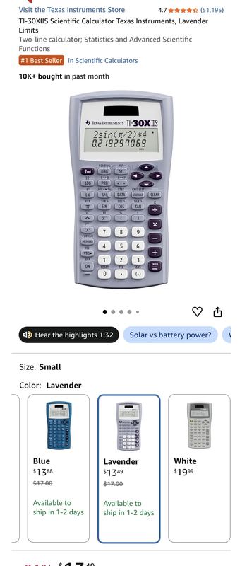 TI-30XIIS Scientific Calculator for $13.49
