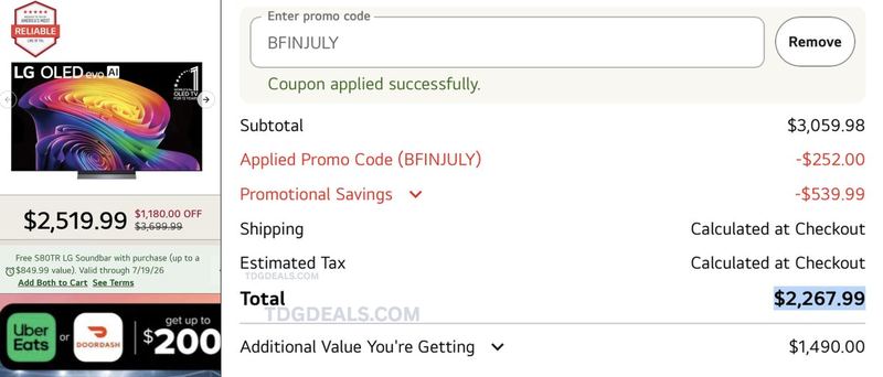 LG 77” OLED + FREE SOUNDBAR + $200 FOOD CREDIT