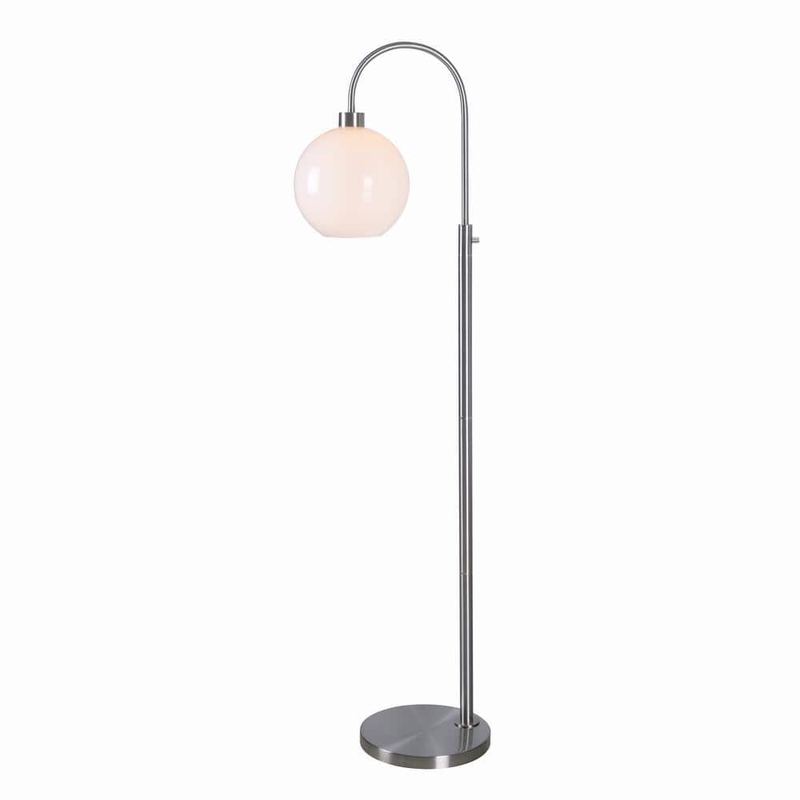 Hampton Bay - Highstone 63 in. Brushed Silver Indoor Floor Lamp with Opal Globe Shade