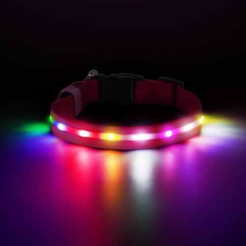 RUXAN Light Up Dog Collar,Dog Lights for Night Walking,LED Collars Waterproof,Glow Dog Collars Rechargeable,Glow in The Dark Dog Collar,Dog Collars Light for Small,Medium,Large Dogs (Medium,Pink)