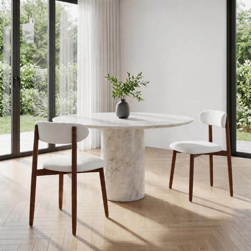 Uixe - Modern Beige Linen Upholstered Cutout Back Dining Chair with Soild Wood Legs (Set of 2)